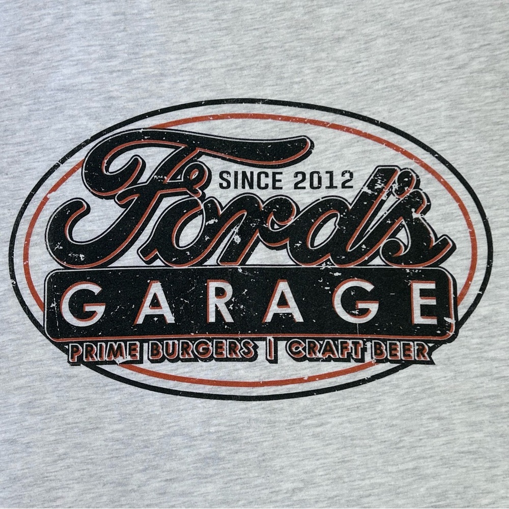 Ford's Garage Womens Small T-Shirt Gray Heather Prime Burgers Craft Beer Graphic - Picture 2 of 6